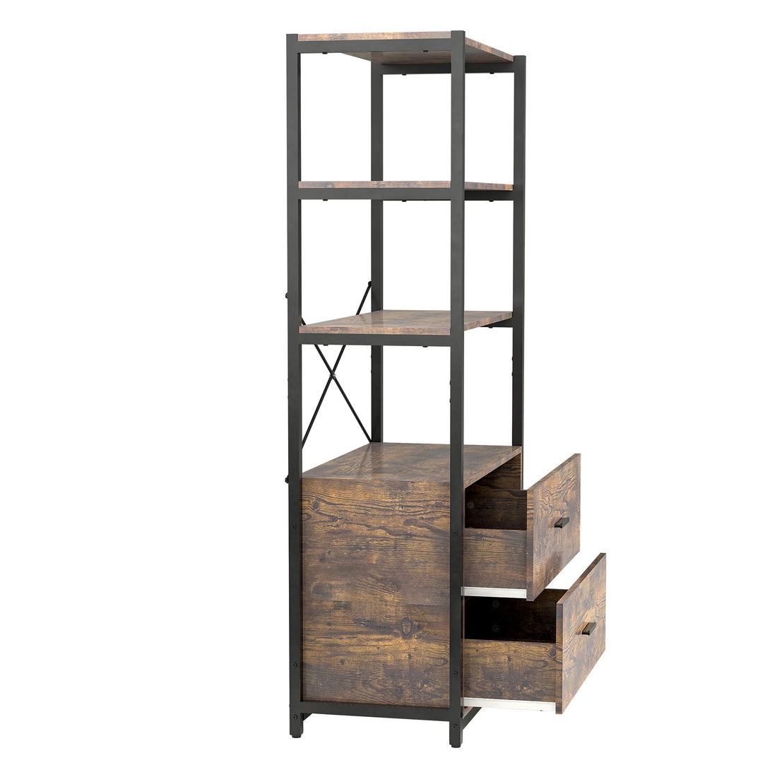 Industrial Bookcase With File Cabinet Drawers, 62.7 In Tall Bookshelf 4 Tier, Freestanding Storage Home Office Cabinet Organizer, Rustic Home Decor, Vintage Brown