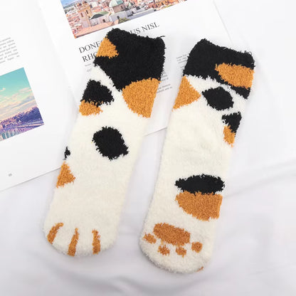 Kawaii Cartoon Socks for Women Cute 3D Dog Cat Paw Pattern Female Warm Funny Socks Animal Hosiery Toe Zebra/Tiger/Cat Foot Sox