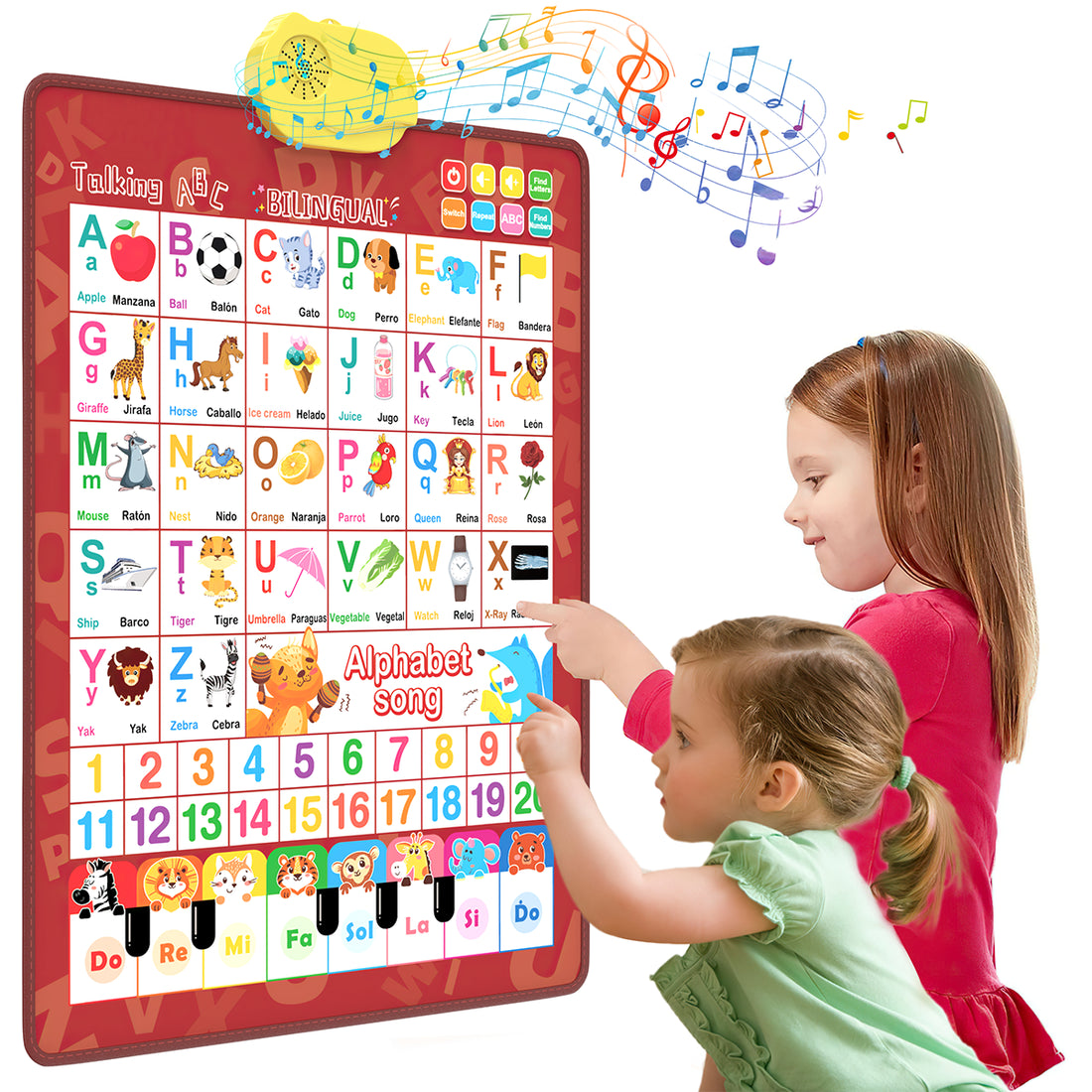 Electronic Alphabet Wall Chart, Toddler Learning Toys , Educational Toys ABC Preschool Poster, Alphabet Learning Toys, Toys for Ages 2-6, English &amp; Spanish, Red