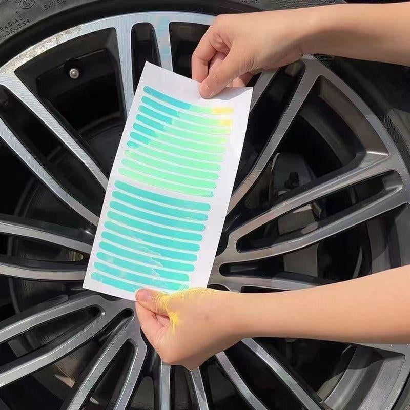 20 Count Car Wheel Hub Reflective Sticker, Reflective Wheel Rim Stripe Decal Sticker, Reflective Wheel Rim Stripe Decal Sticker, Night Reflective Safety Decoration Strip for Cars, Trucks, Motorcycle (Luminous), Wangge Trading