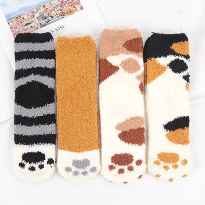 Kawaii Cartoon Socks for Women Cute 3D Dog Cat Paw Pattern Female Warm Funny Socks Animal Hosiery Toe Zebra/Tiger/Cat Foot Sox