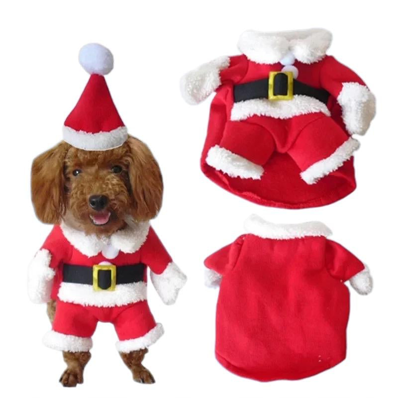 Pet Dog Christmas Clothes Santa Claus Dog Costume Winter Puppy Pet Cat Coat Jacket Dog Suit with Cap Warm Clothing for Dogs Cats