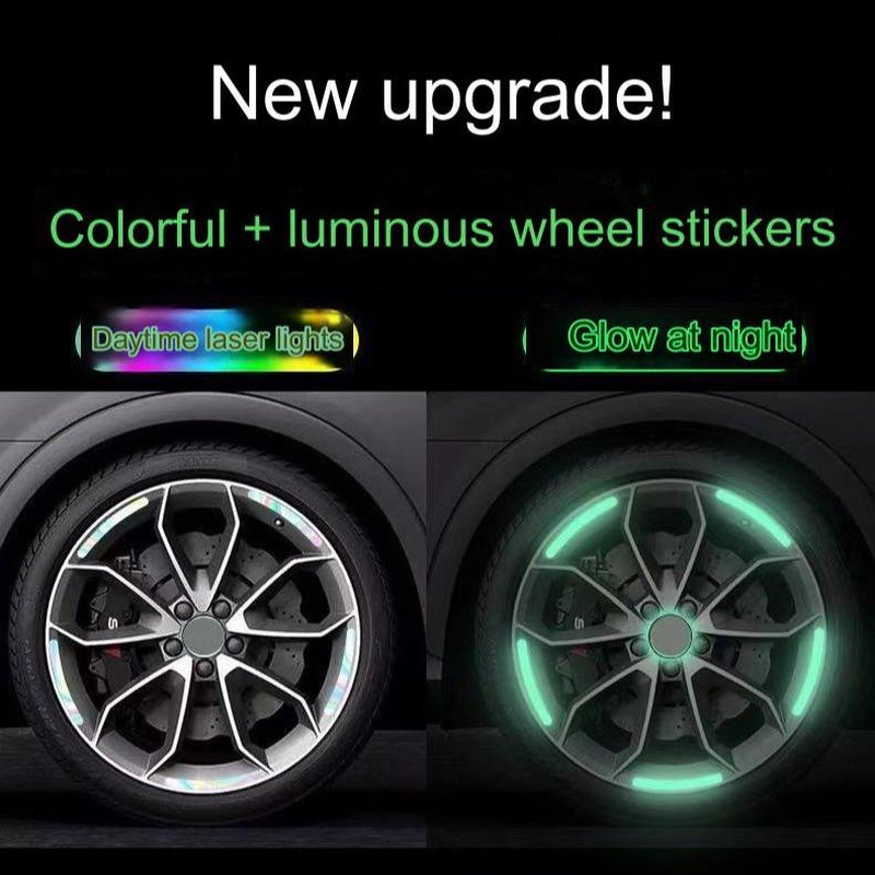 20 Count Car Wheel Hub Reflective Sticker, Reflective Wheel Rim Stripe Decal Sticker, Reflective Wheel Rim Stripe Decal Sticker, Night Reflective Safety Decoration Strip for Cars, Trucks, Motorcycle (Luminous), Wangge Trading