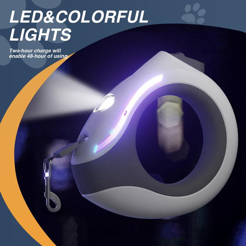 【FREE COLLAR】LED Retractable Pet Leash &amp; Dogleash - 10Ft for All Dogs &amp; Cats up to 100Lbs, Hand Free Loop Design