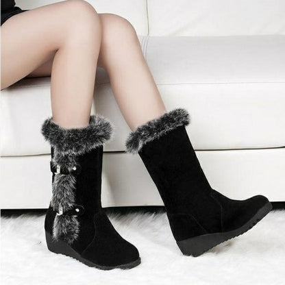 Brown New Winter Women Casual Warm Fur Mid-Calf Boots Shoes Women Slip-On round Toe Flats Snow Boots Shoes