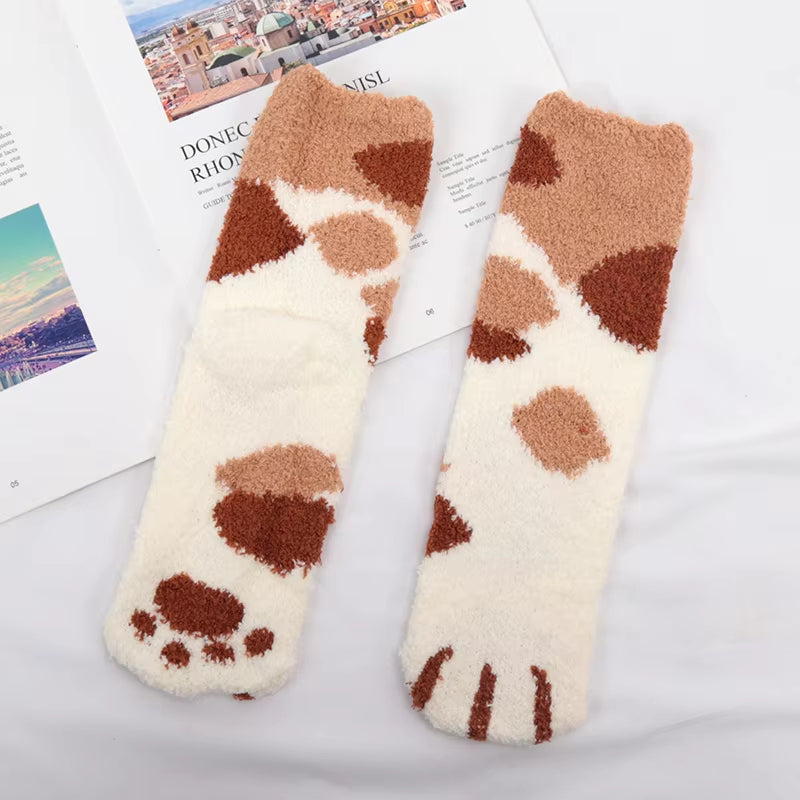 Kawaii Cartoon Socks for Women Cute 3D Dog Cat Paw Pattern Female Warm Funny Socks Animal Hosiery Toe Zebra/Tiger/Cat Foot Sox