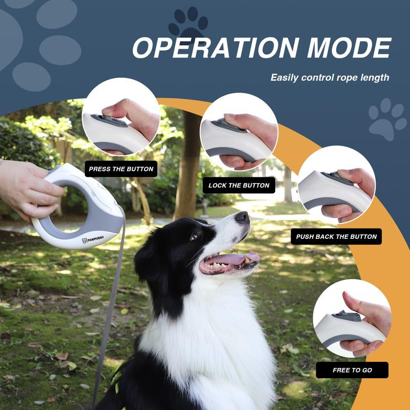 【FREE COLLAR】LED Retractable Pet Leash &amp; Dogleash - 10Ft for All Dogs &amp; Cats up to 100Lbs, Hand Free Loop Design