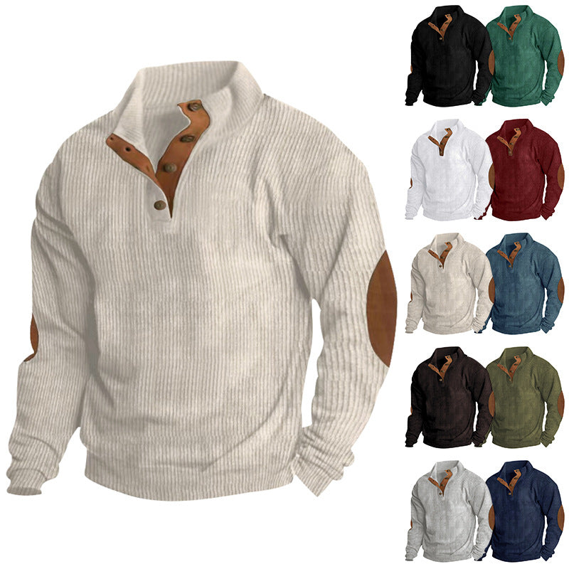 Casual Stand-Collar Long Sleeve Pullover Sweatshirt for Men Fashion Solid Color Striped Design Loose Tops