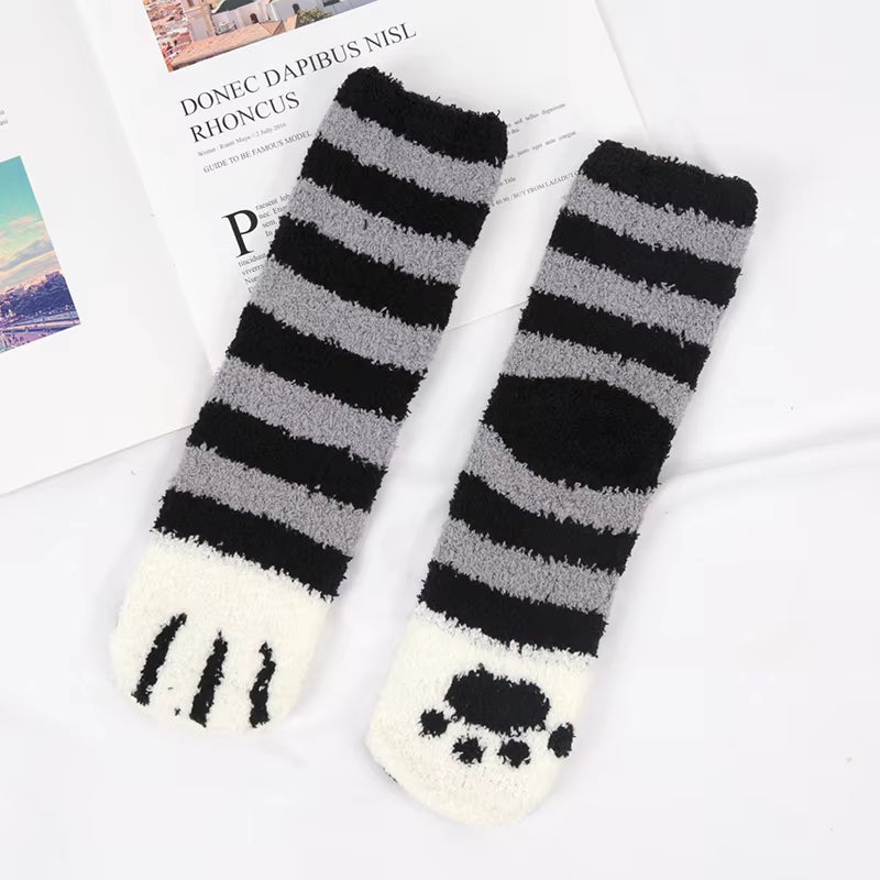 Kawaii Cartoon Socks for Women Cute 3D Dog Cat Paw Pattern Female Warm Funny Socks Animal Hosiery Toe Zebra/Tiger/Cat Foot Sox