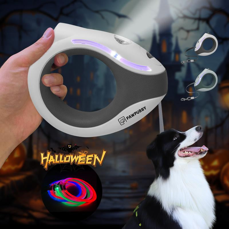 【FREE COLLAR】LED Retractable Pet Leash &amp; Dogleash - 10Ft for All Dogs &amp; Cats up to 100Lbs, Hand Free Loop Design