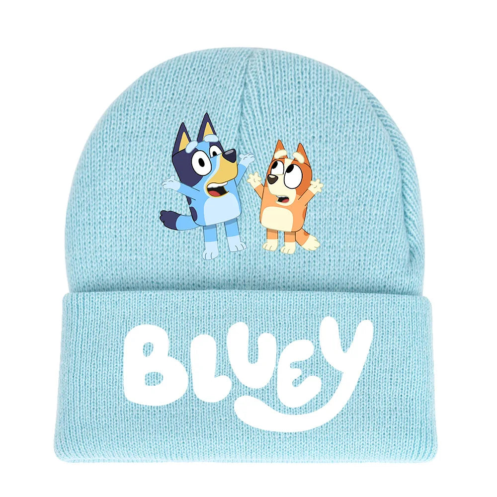 Bluey series Bluey cartoon hat light blue black knitted cap fashion solid colour printing knitted cap wool cap autumn and winter