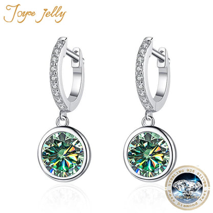 JoyceJelly 1CT 2CT D Color Moissanite Drop Earrings S925 Sterling Silver Fine Jewelry Women&