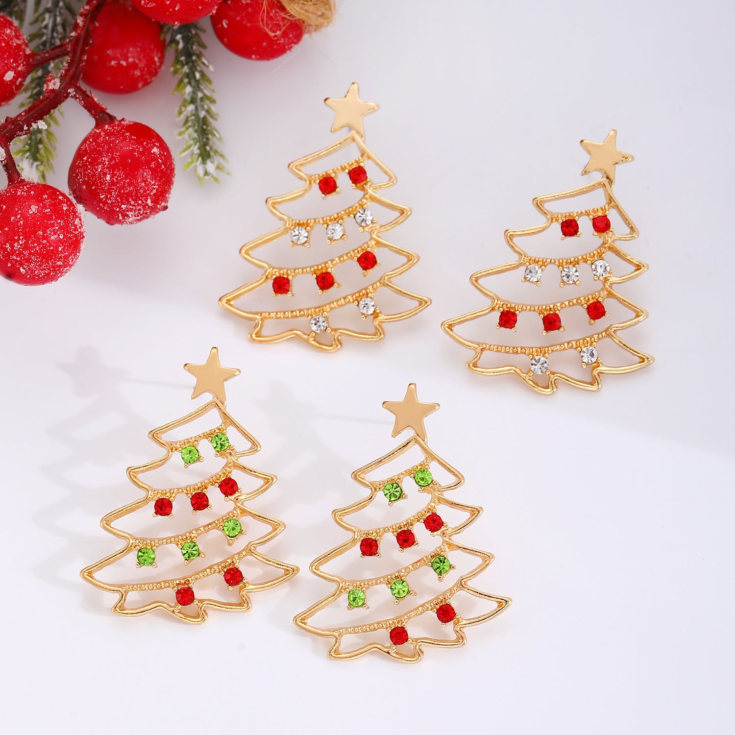 Christmas Earrings With Christmas Tree Colorful Zircon Christmas Tree Earrings  For Women Personality Earrings Party Jewelry Christmas Gift