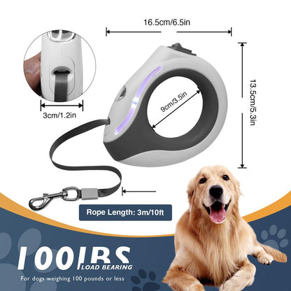 【FREE COLLAR】LED Retractable Pet Leash &amp; Dogleash - 10Ft for All Dogs &amp; Cats up to 100Lbs, Hand Free Loop Design