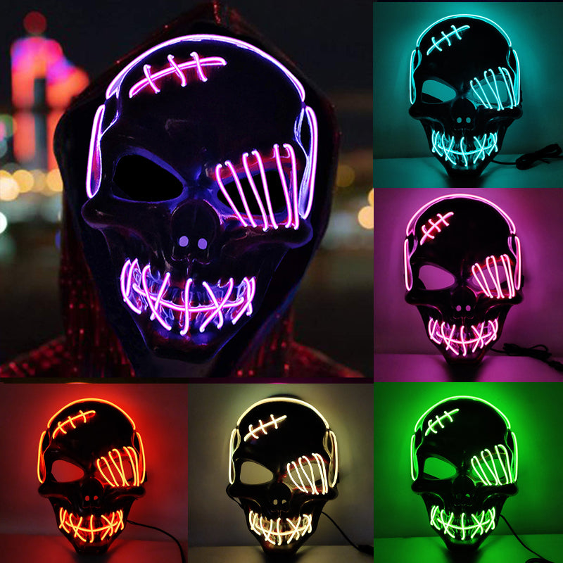 Halloween Scary One-Eyed Pirate Mask Cosplay Led Mask Adult Glowing Mask EL Wire Light up for Halloween Festival Party Bar