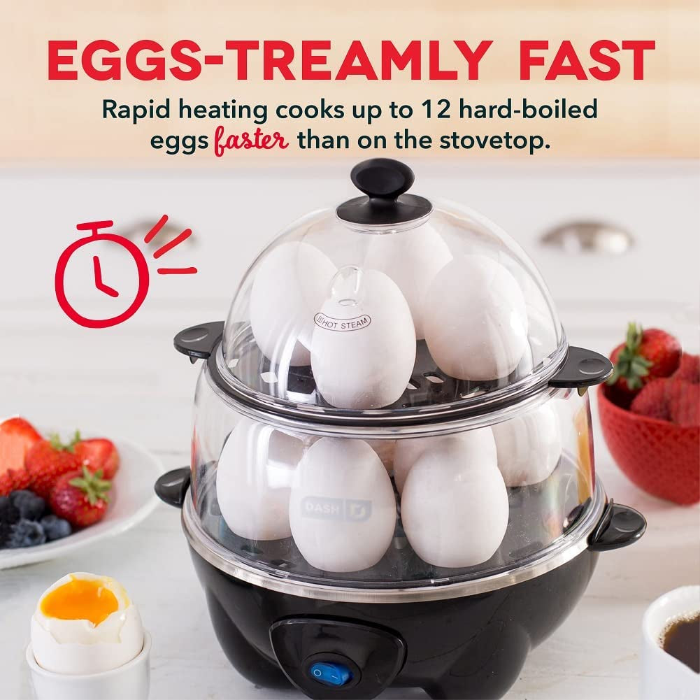 Deluxe Rapid Egg Cooker for Hard Boiled, Poached, Scrambled Eggs, Omelets, Steamed Vegetables, Dumplings &amp; More, 12 Capacity, with Auto Shut off Feature - Black