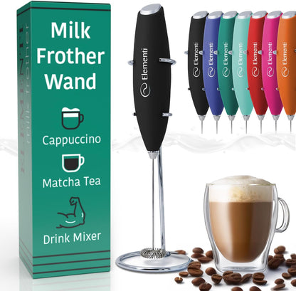 Milk Frother Wand &amp; Matcha Mixer, Mini Electric Whisk for Coffee - Frother for Coffee - Milk Frother Handheld - Coffee Stirrers Electric Matcha Frother &amp; Hand Whisk (Black)