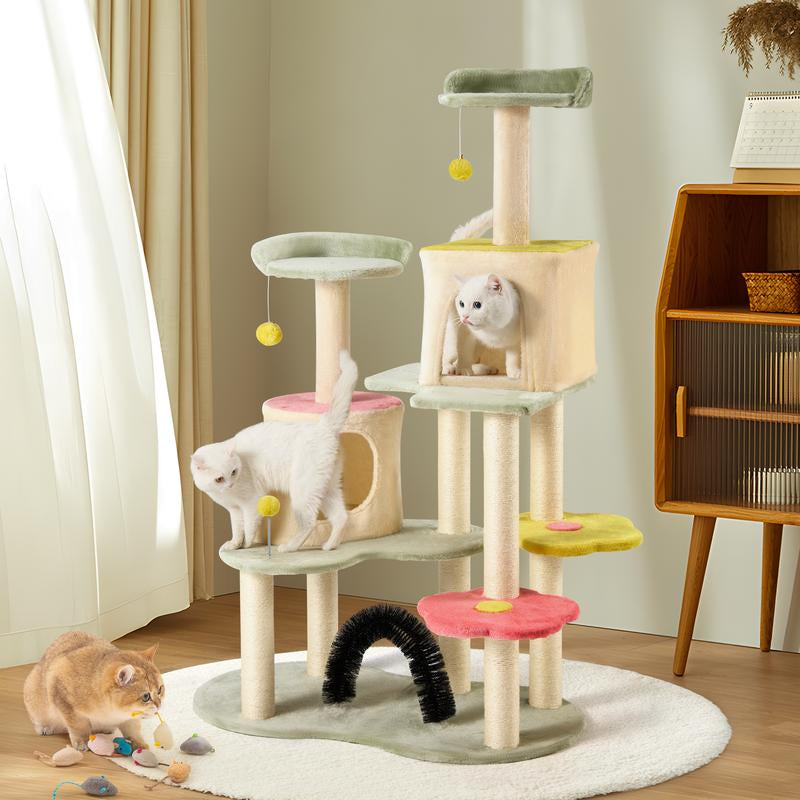 Multi-Tier Cat Tower Tree, 59 Inches Cute Cat Tree for Indoor Cats W/Sisal Covered Cat Scratching Posts Stand Cozy Condo,Large Adult Cat Hammock, Cat Activity Play Center