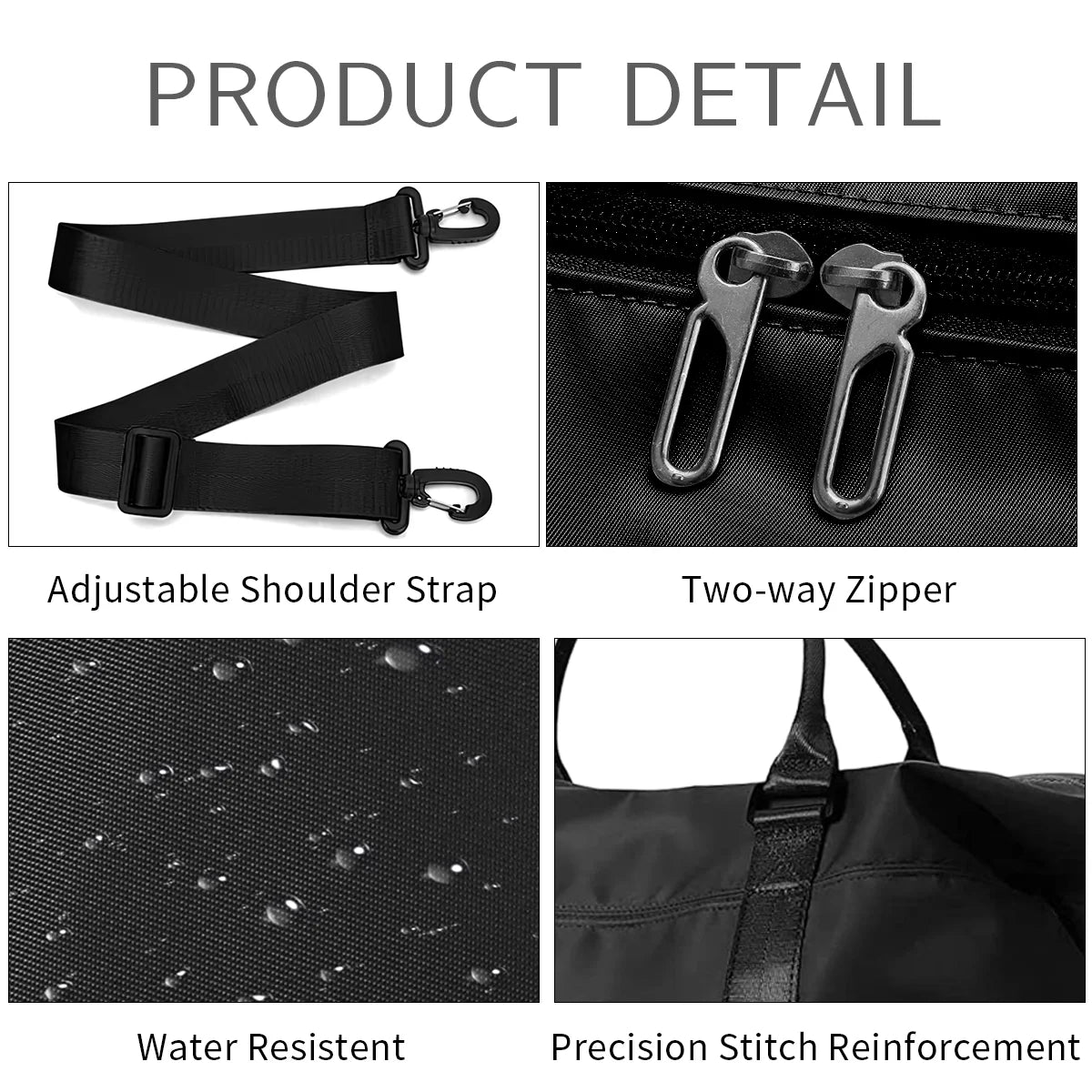 24&quot;Duffel Bag for Women, Weekender Overnight Bag, Large Travel Bag with Dry Wet Separated Tote Bag/Trolley Sleeve/Adjustable Strap, Carry on Gym Bag Waterproof &amp; Tear Resistant, Black