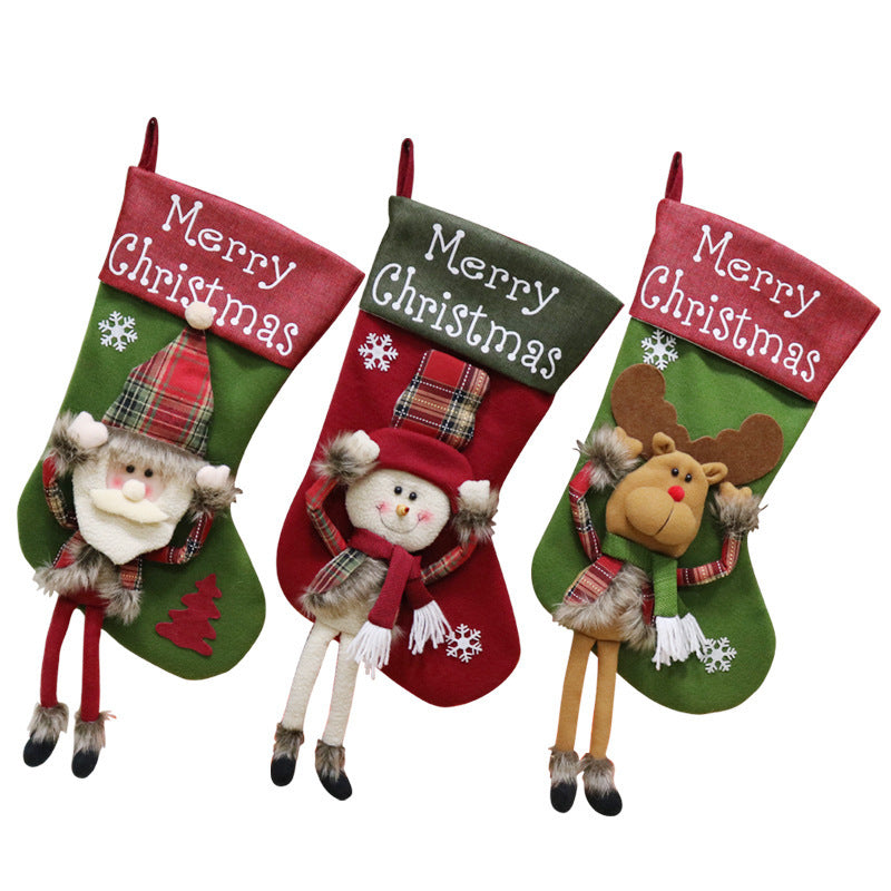 2024 New Year Xmas Big Stockings Set Decorations Christmas 3D Plush Big Sock Christmas Tree Pendant Decorating Supplies