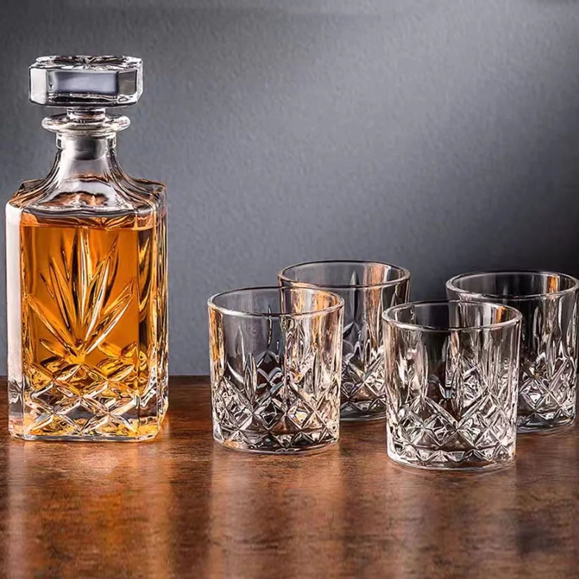 Whiskey Decanter Set with Glasses, 5Pcs - Premium Gift Box for Men and Women - Rock Tumblers and Bottle for Bourbon, Cognac, and Liquo,Rum,Liquor - Old Fashioned Glassware